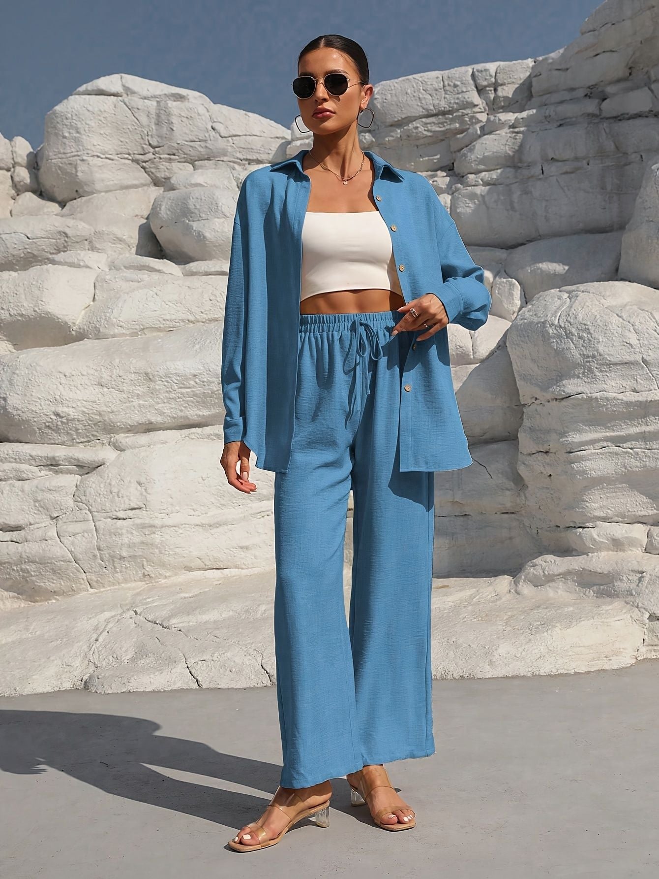 Fashion Plus Size Women's Casual Long Sleeve Cardigan Two-piece Set