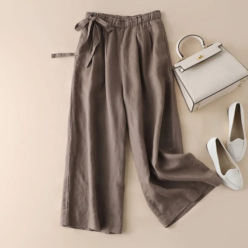 High Waist Elastic Side Lace-up Pants For Women