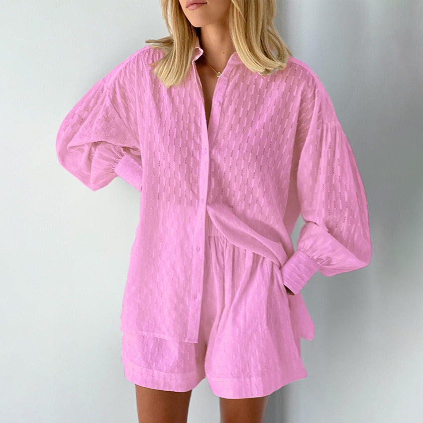 Women's Bubble Shirt Jacquard Design Casual Suit
