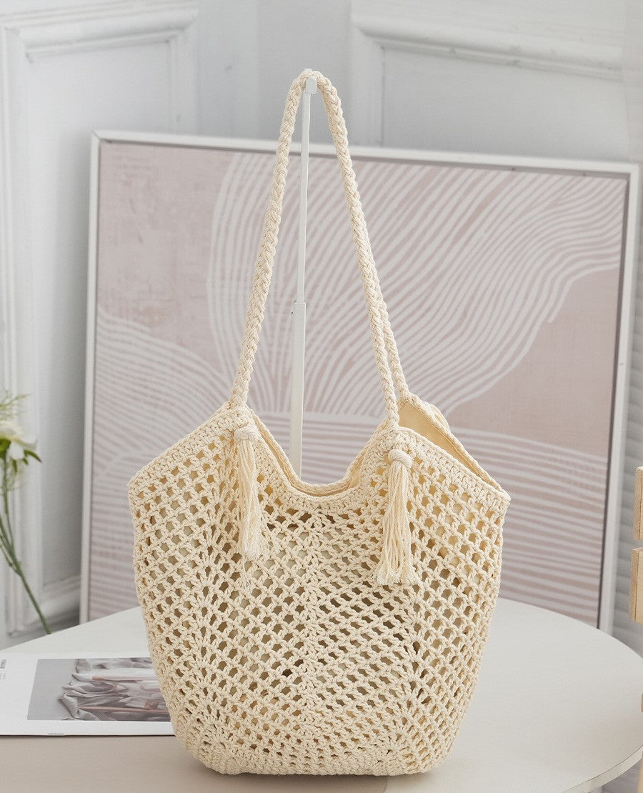 Cotton Thread Woven Bag Handmade One-shoulder Portable