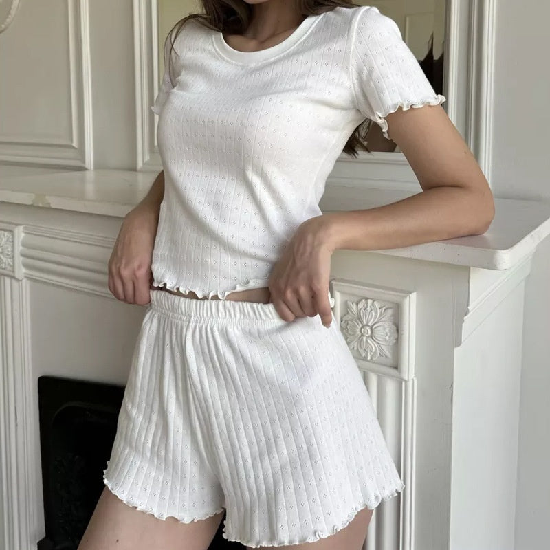 Lounge wear Jacquard Round Neck Two-pieces Set