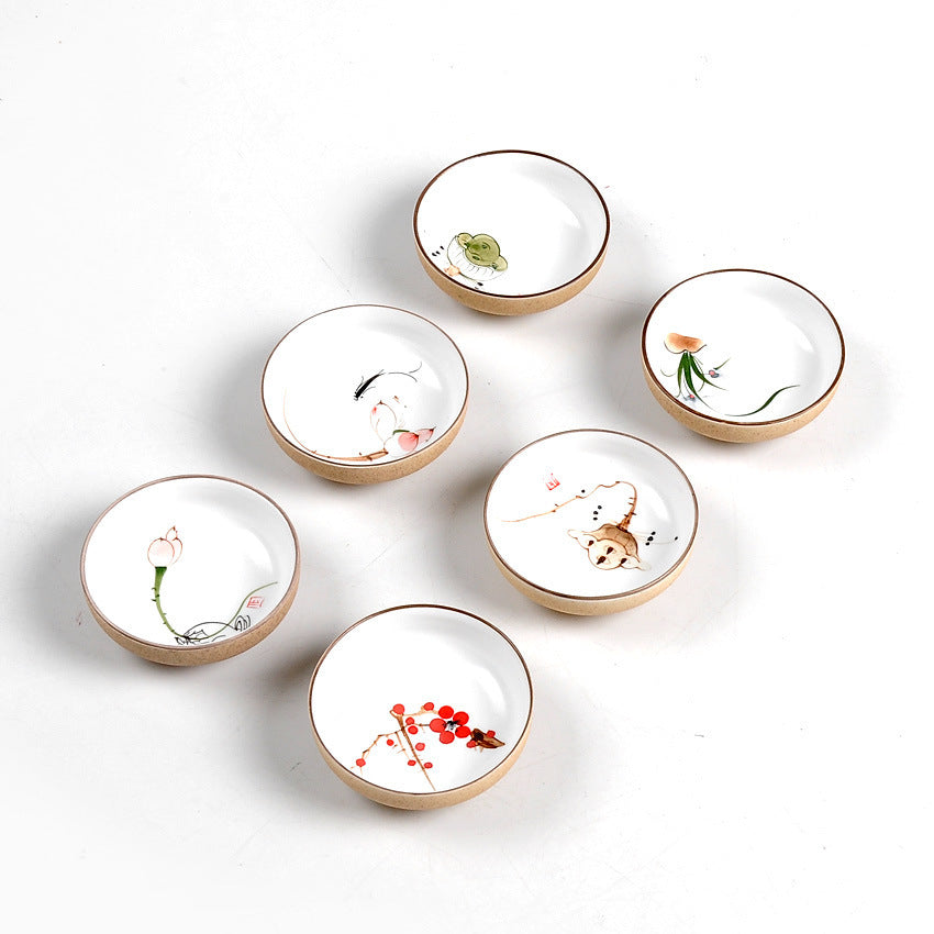 Juego de té de boca plana de gres pintado a mano