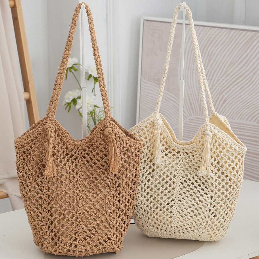 Cotton Thread Woven Bag Handmade One-shoulder Portable