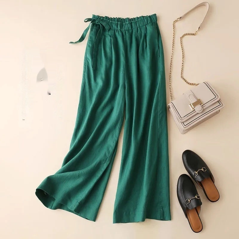 High Waist Elastic Side Lace-up Pants For Women