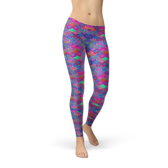 Leggings de sirena rosa y morado para mujer