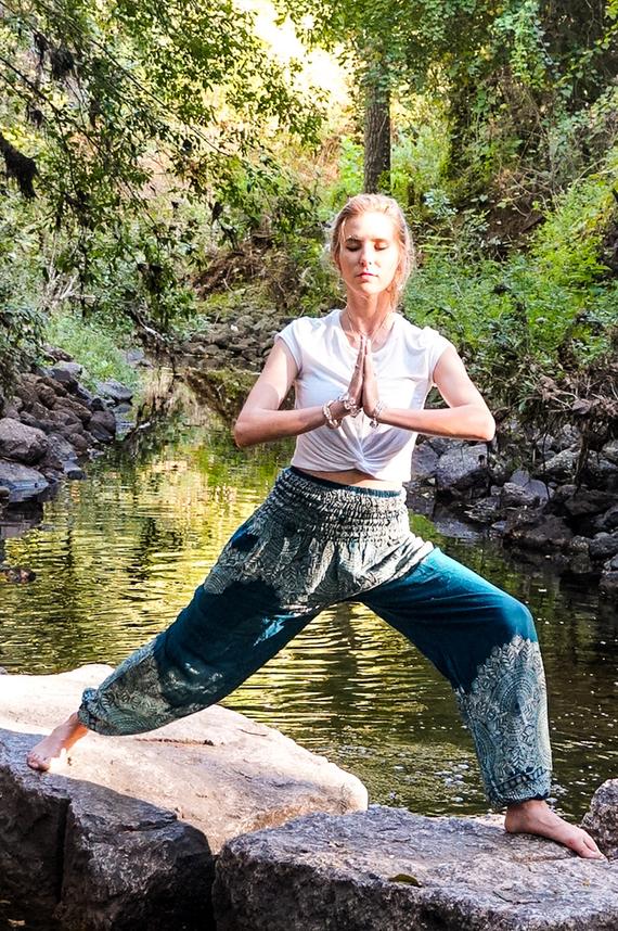 Teal FLORAL Women Boho Yoga Pants