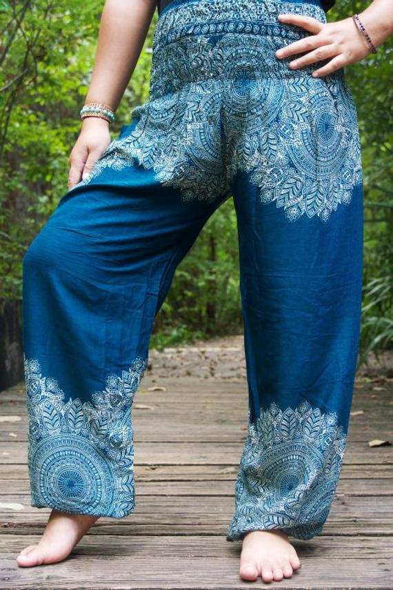 Teal FLORAL Women Boho Yoga Pants