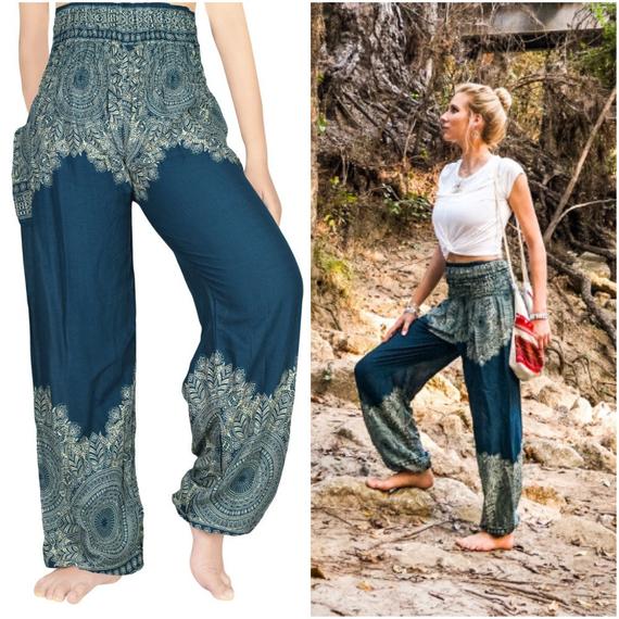 Teal FLORAL Women Boho Yoga Pants