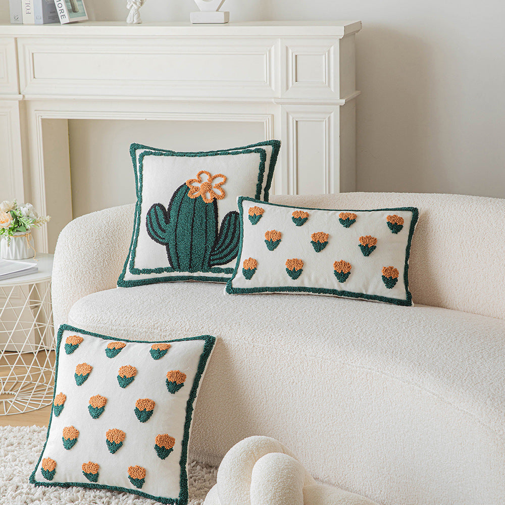Flower Pillow Cover Simple Cactus Tufted Pillow