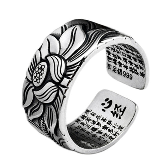 Buddhism Silver Plated Lotus Ring