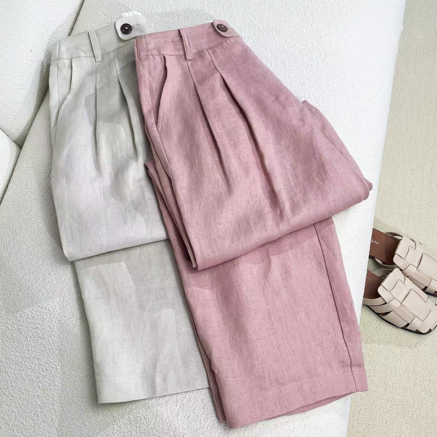 Narrow Version Wide Leg Summer Linen Straight Pants