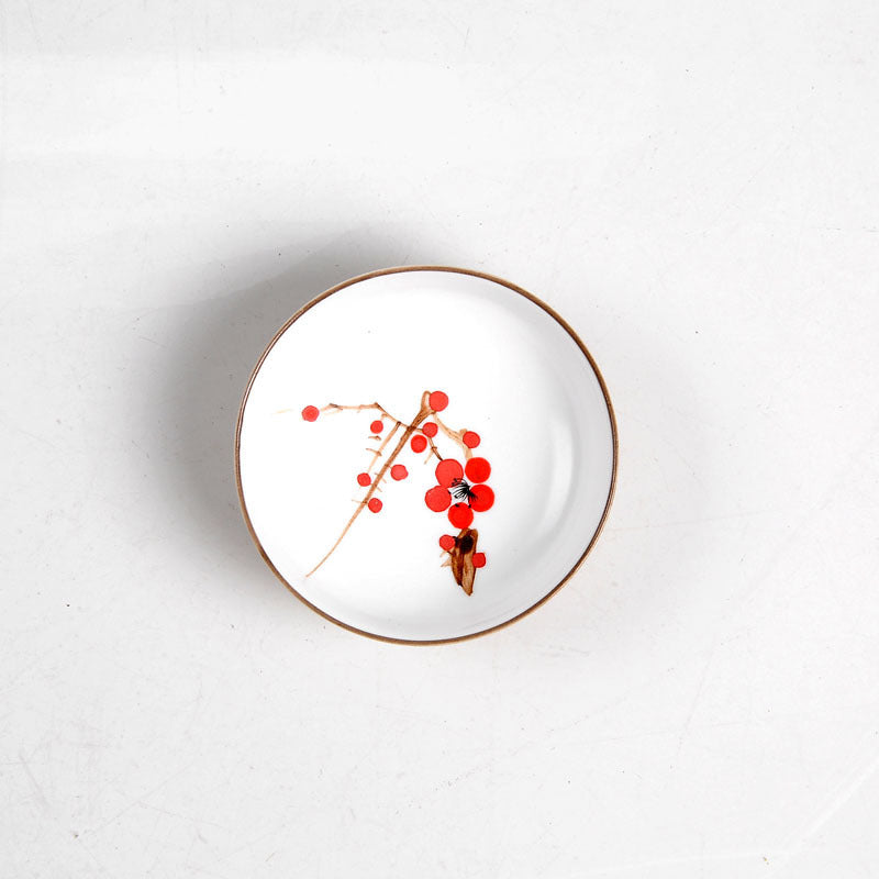 Juego de té de boca plana de gres pintado a mano