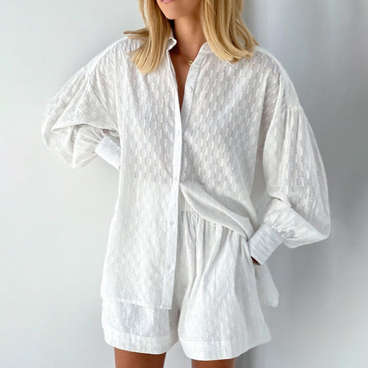 Women's Bubble Shirt Jacquard Design Casual Suit