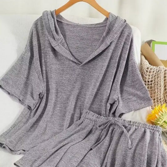 Summer New Loose Fashion Hooded Two-piece Set