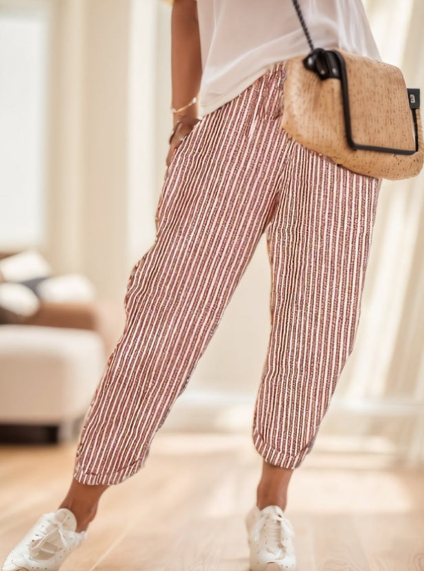 Ladies' Striped Wide-leg Pants