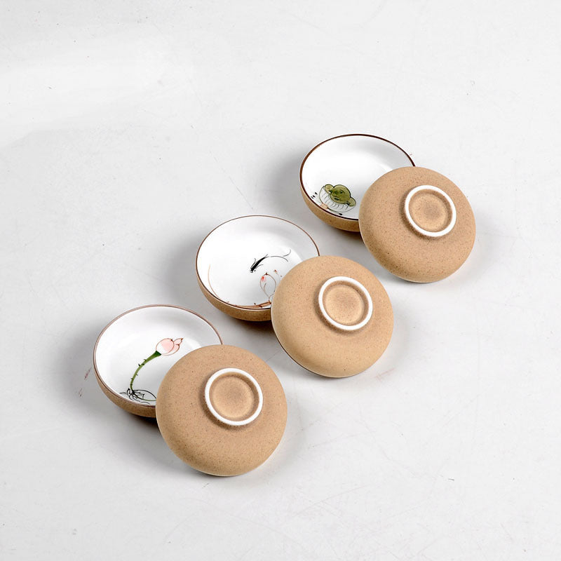 Juego de té de boca plana de gres pintado a mano