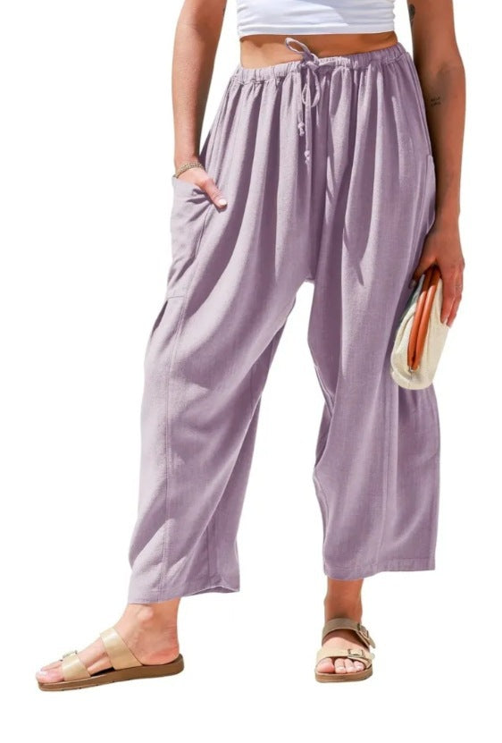 Elastic Waistband Pocket Casual Pants