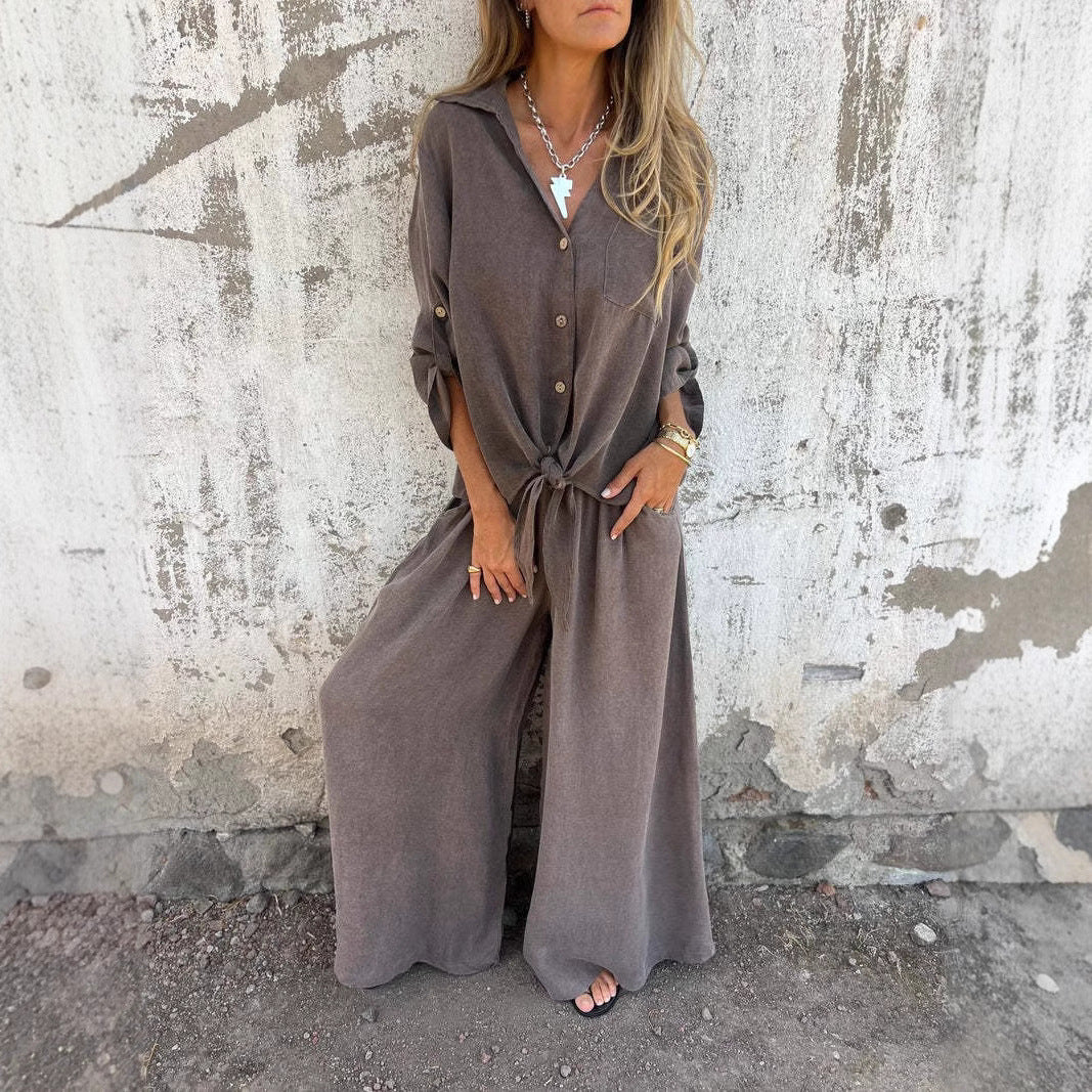 Women's Lapel Long Sleeve Top Pants Suit