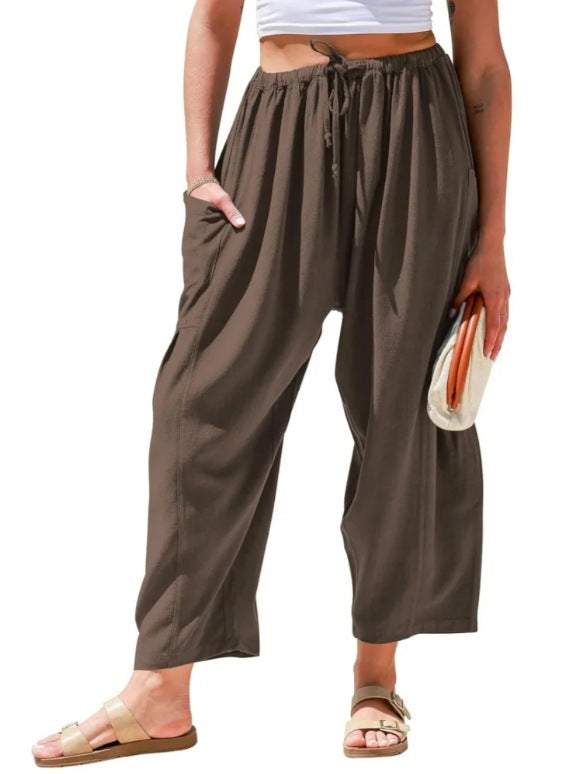 Elastic Waistband Pocket Casual Pants