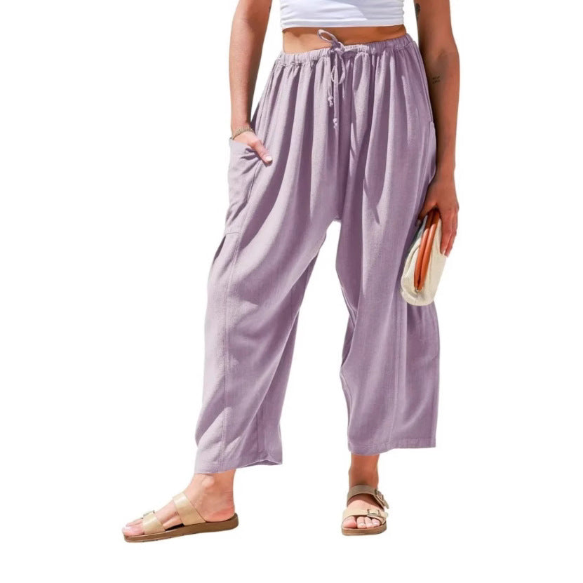 Elastic Waistband Pocket Casual Pants