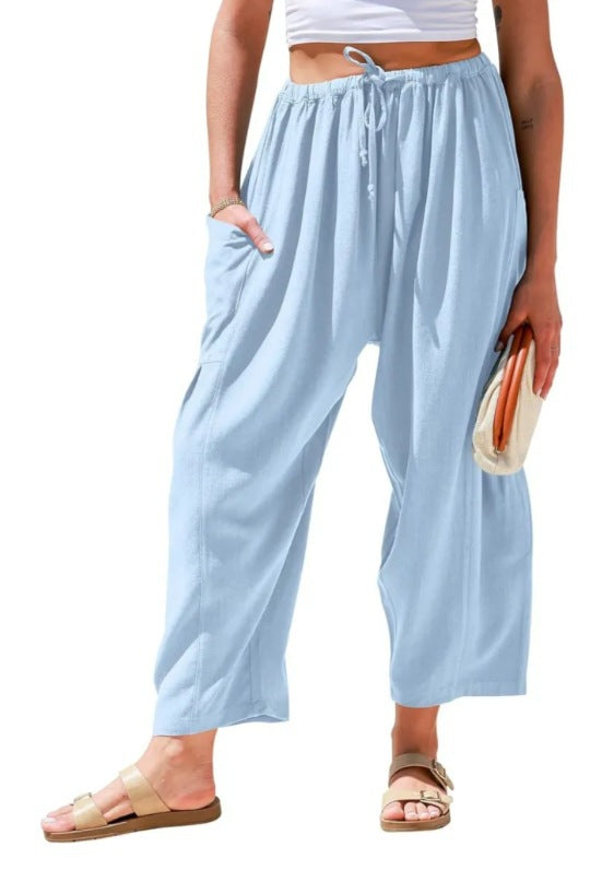 Elastic Waistband Pocket Casual Pants