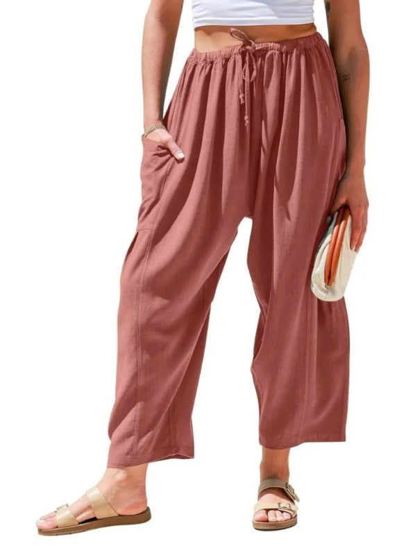 Elastic Waistband Pocket Casual Pants