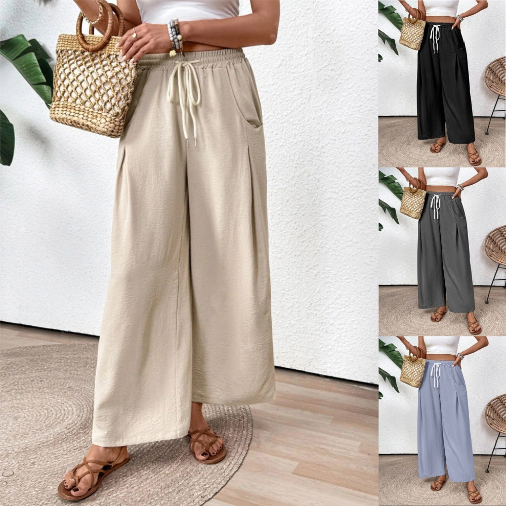 Drawstring Pocket Wide Leg Women's Casual Pants Women's Pants