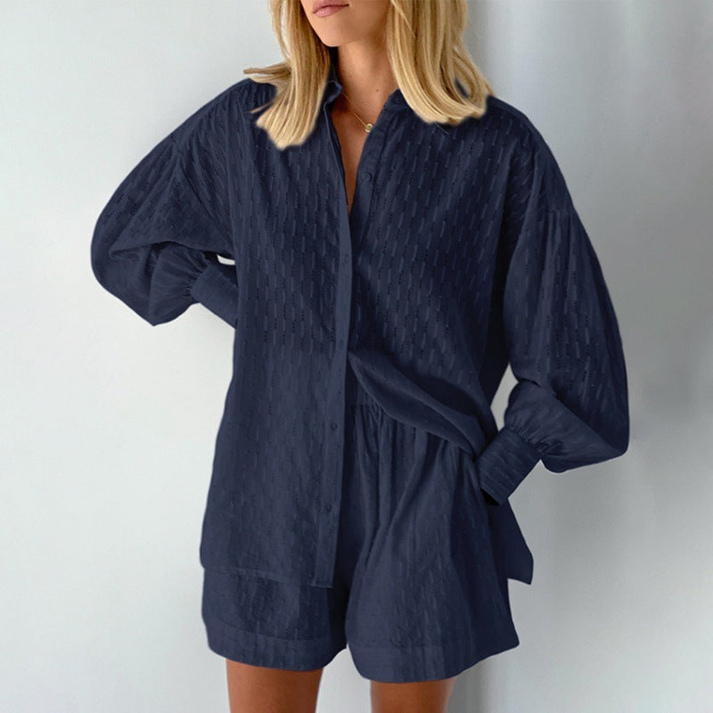 Women's Bubble Shirt Jacquard Design Casual Suit