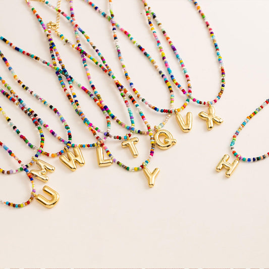 Colourful beads initial letter necklace