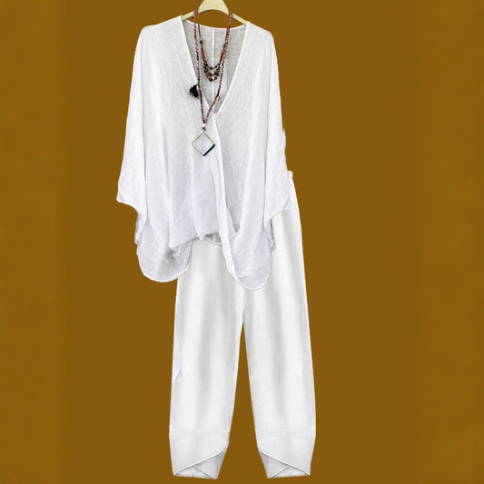 Casual Loose Top Solid Color Two-piece Set
