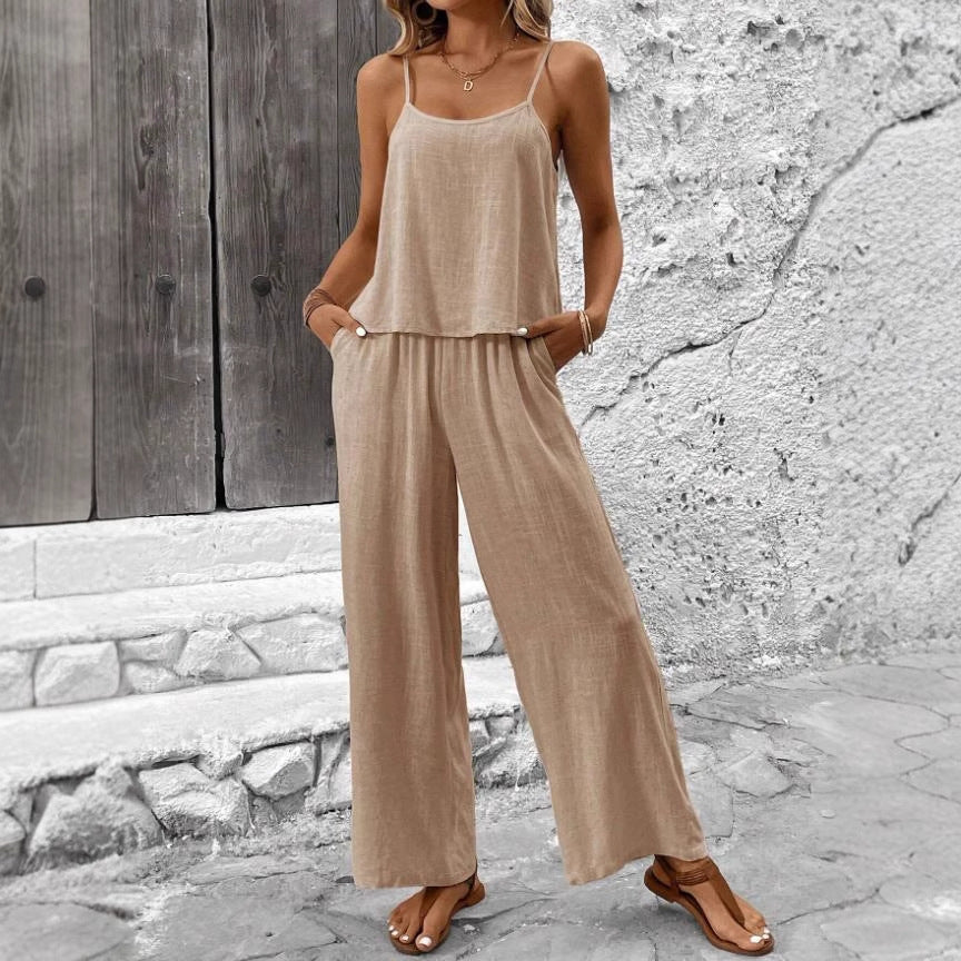 Women's Solid Color Casual Camisole Vest Set