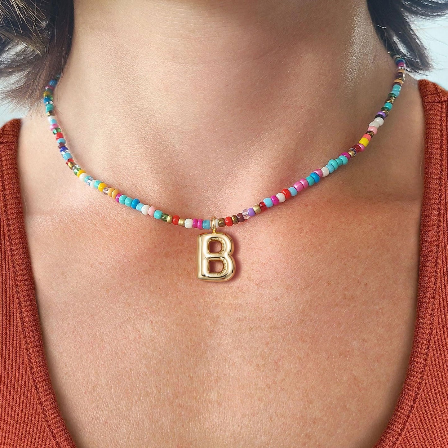 Colourful beads initial letter necklace