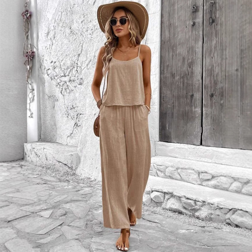 Women's Solid Color Casual Camisole Vest Set